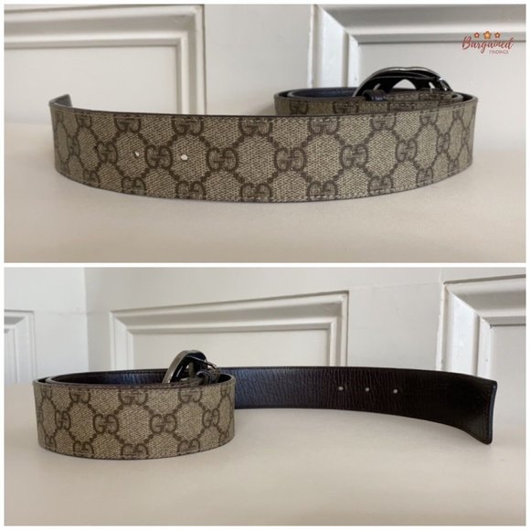 Auth Gucci Brown GG Supreme Canvas Leather Silver Interlocking G Buckle 95/38 - Picture 11 of 13